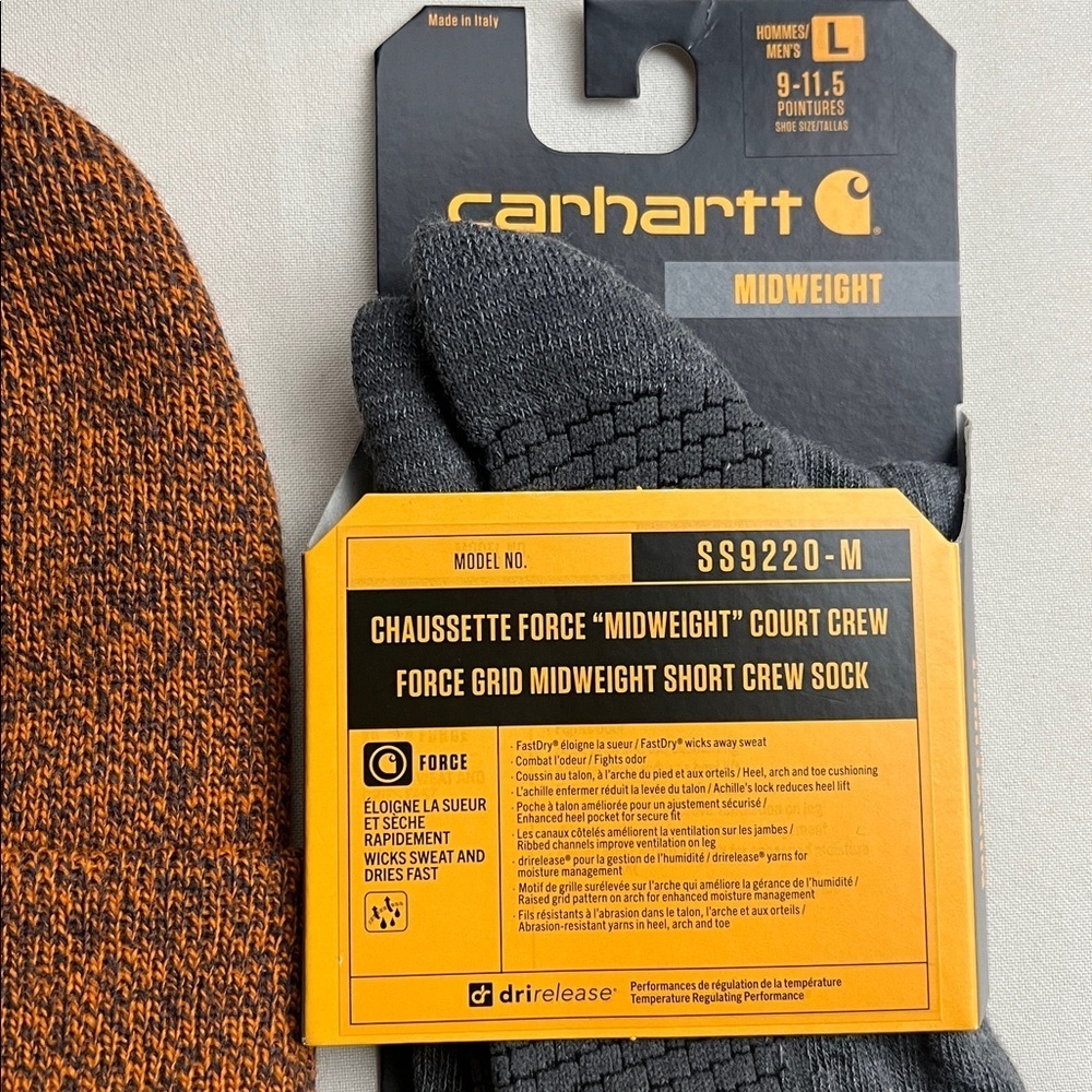 Carhartt Brown Knit Cuffed Beanie and Gray Crew Socks Set - Picture 4 of 5